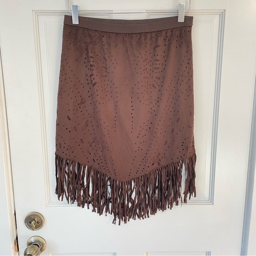 Wrangler Asymmetrical Brown Skirt with Fringe. Size Small